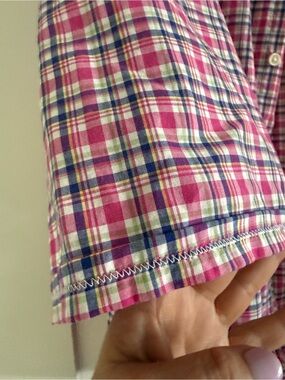 Ralph Lauren Pink Plaid Button-Down Shirt with Navy and Green Accents